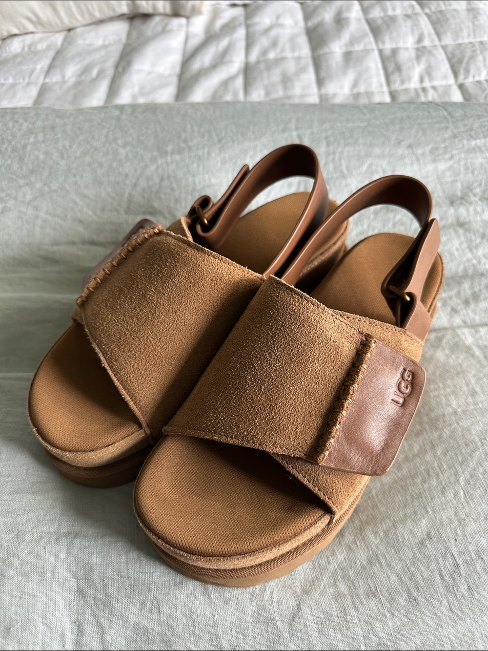 UGG Chestnut Suede Platform Slingback Sandals
